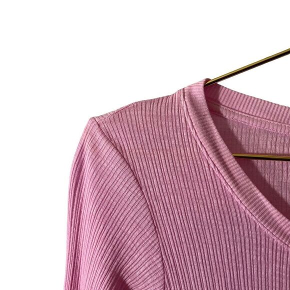 Sundry Womens Ribbed Thermal Henley Top Pink Dip Dye Long Sleeve Shirt NEW - Picture 4 of 10